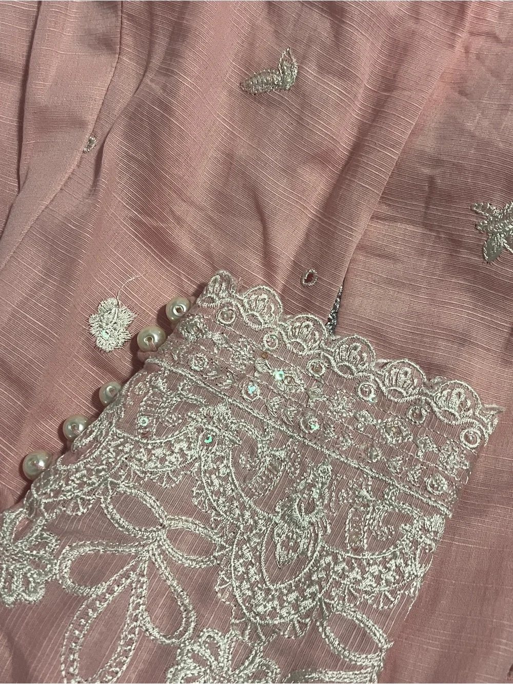 Elegant Pink Long Sleeve Embroidered Women's Dress Set